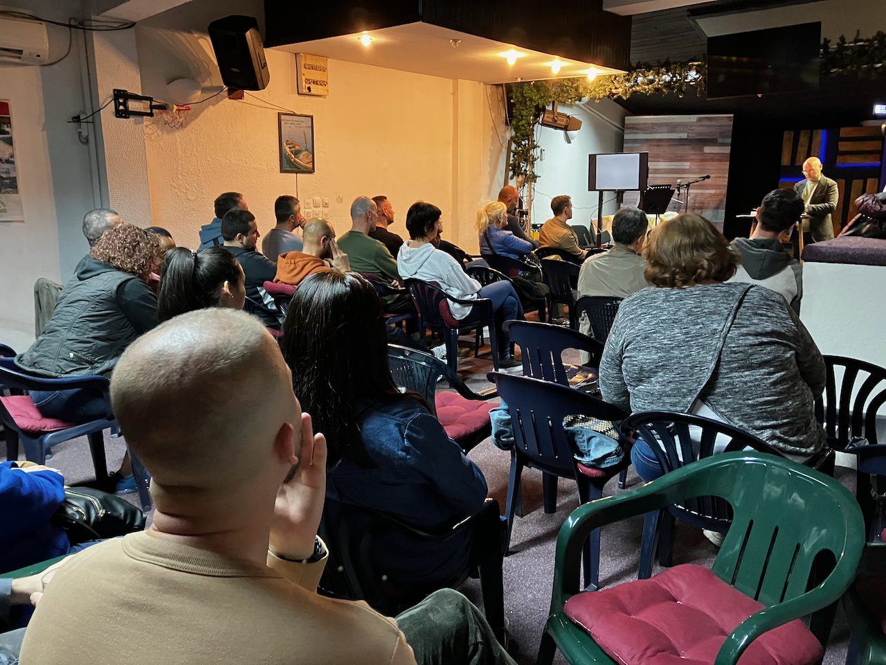 A congregation seated together for a church service